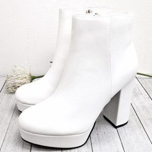 White Chunky Heel Platform Ankle Boots Booties